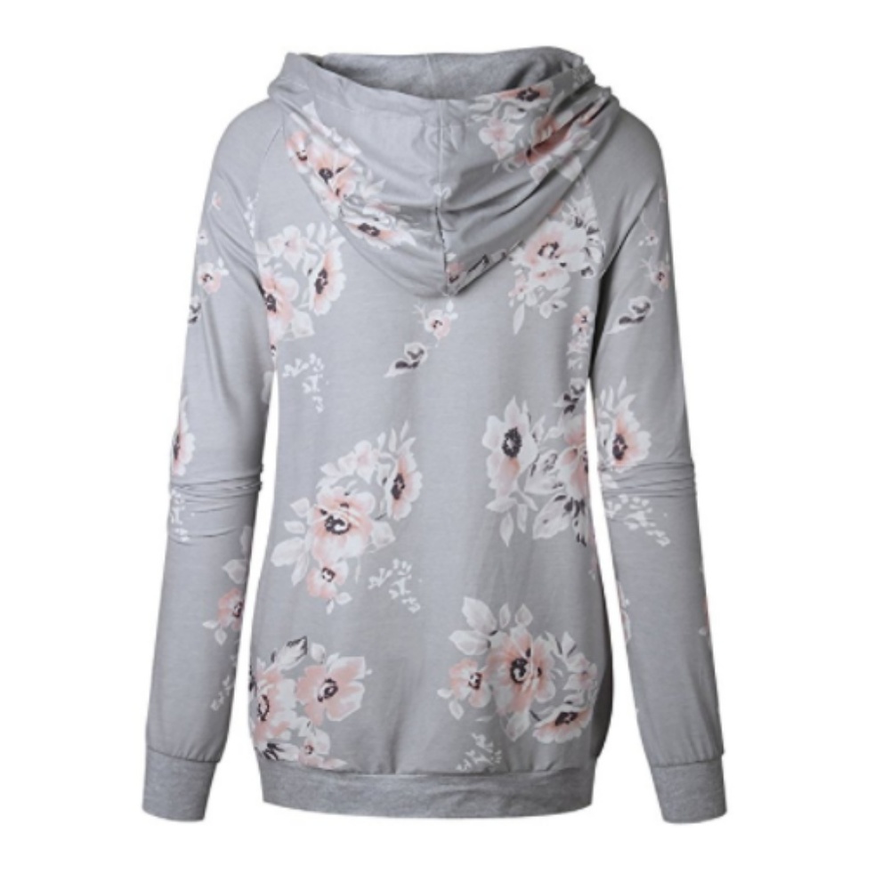 Floral Printed Long Sleeve Drawstring Sweatshirt - Picture 4 of 4
